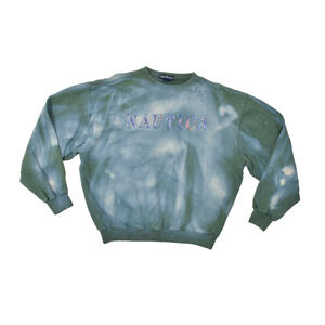 Vintage Nautica Men's Large Crewneck Sweatshirt Green Bleached Distressed